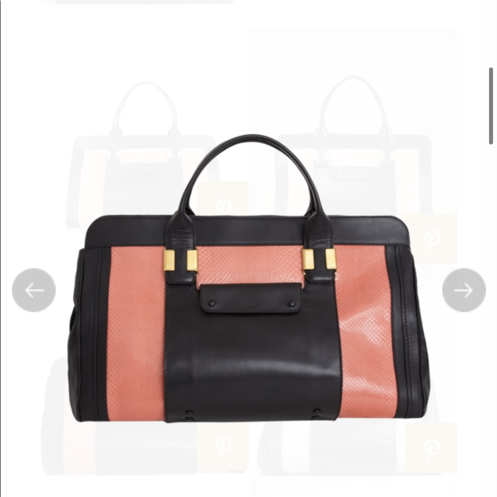 Chloé Black and Coral Pink Leather Tote
